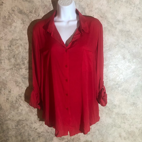 Ambiance Tops - Ambiance Apparel Red Button Down Blouse
